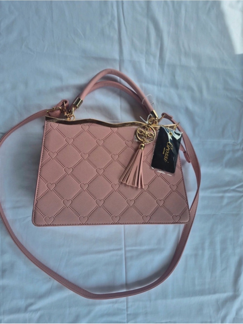 Women’s Pink Heart-Embossed Top-Handle Bag